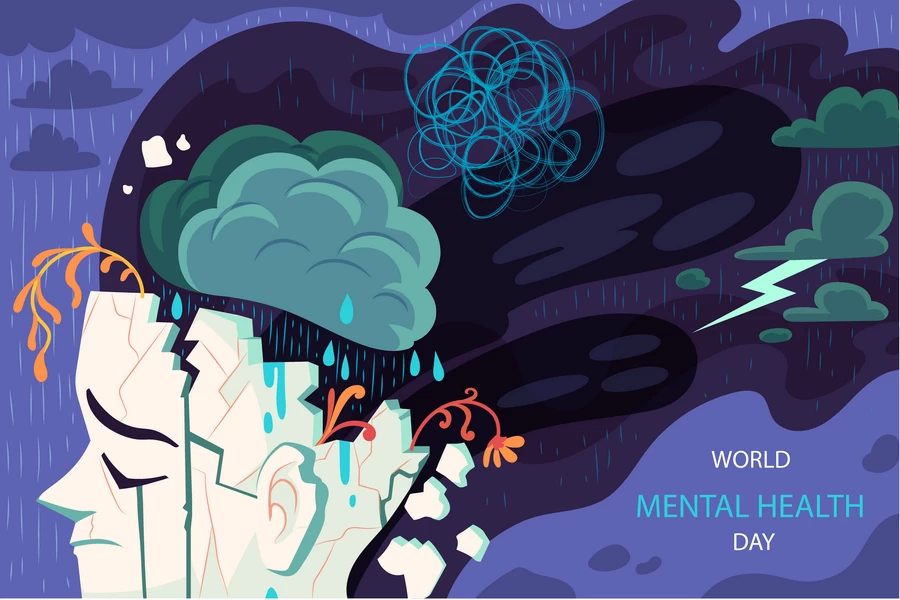 个性创意卡通手绘世界精神卫生日宣传插画海报模板AI矢量设计素材【010】